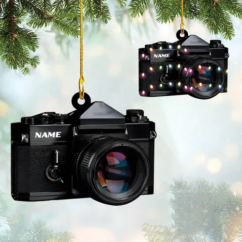 Vista 24 de Adorno personalizado para cámara, adornos de cámara personalizados para árbol de Navidad, cámara de película, adorno de Navidad, adorno