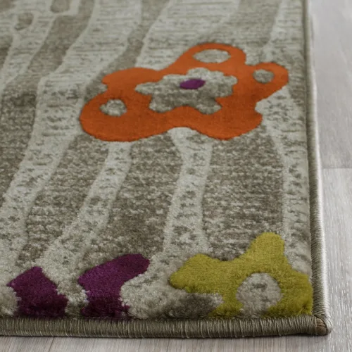 Vista 3 de SAFAVIEH Porcello Collection - Alfombra de pasillo, 2 pies 4 pulgadas x 6 pies 7 pulgadas, gris claro y morado, diseño floral, no desprende pelusa