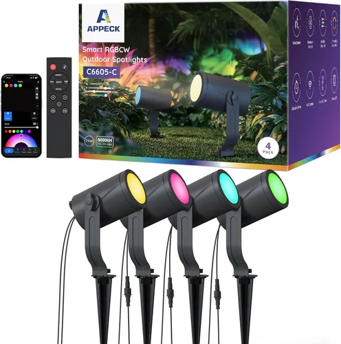 Vista 10 de APPECK Foco inteligente para exteriores de 600 lm, RGBCW+IC luces de paisaje que cambian de color, paquete de 2 unidades, iluminación de paisaje
