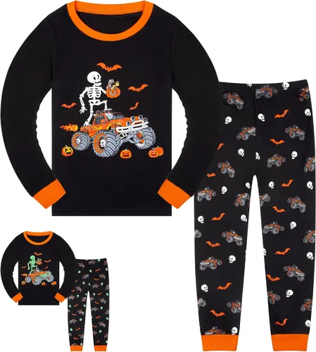 Vista 19 de HONGTEYA Ropa de Halloween para niños y niñas, ropa de esqueleto de algodón para niños pequeños, talla 3-7T