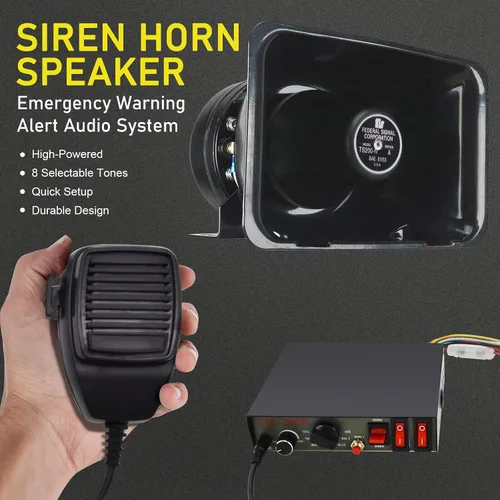 Vista 5 de Sirena de policía para auto, sistema de altavoces Safego, DC12V 200W 9 tonos, altavoz con micrófono de mano cableado, sirena electrónica