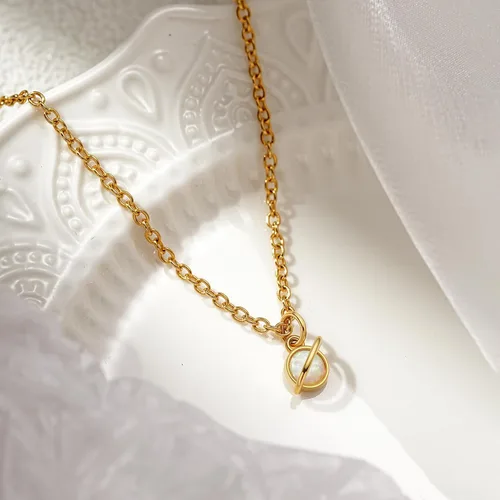 Vista 4 de 18K Gold Plated Moon and Saturn Pendant Necklace SetNatural Opal Necklace for Women