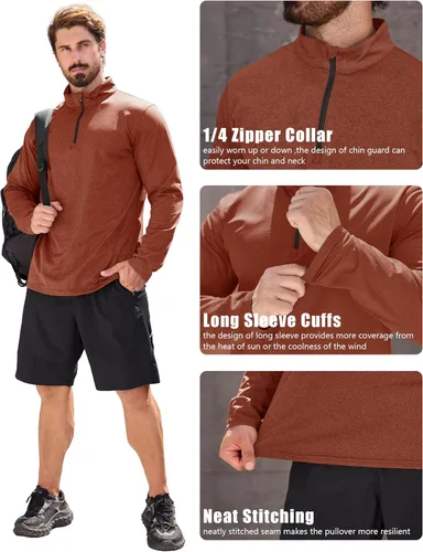 Vista 22 de MAGCOMSEN Sudadera de golf de manga larga con forro polar para hombre, con cremallera de 1/4, térmica, para correr