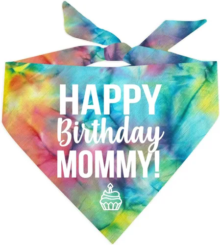 Vista 13 de Bandana para perro Happy Birthday Mommy! - Bandana para perro, triángulo ajustable 100% algodón, fabricada en Estados Unidos, cumpleaños, tema