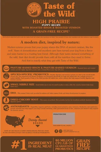 Vista 2 de Taste of the Wild High Prairie - Receta sin cereales con bisonte asado y venado. Alimento seco para cachorros, hecho con alta proteína de carne real