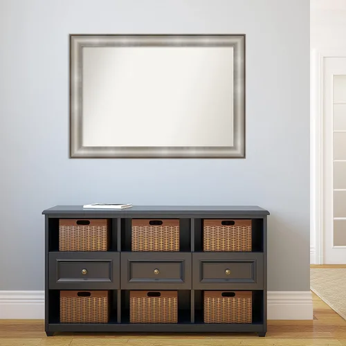 Vista 6 de Amanti Art Espejo de pared no biselado (29 x 41 pulgadas), marco de plata imperial, espejo de baño plateado, grande