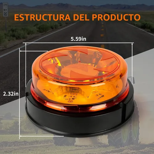 Vista 4 de 1 pieza de luces estroboscópicas para camiones con 25 cables internos, luz de baliza magnética naranja de 12v24v de 6 modos para coche, camión, UTV