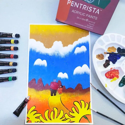 Vista 4 de Juego de pintura acrílica profesional, 48 colores, 0.4 fl oz/0.41 onzas líquidas, tubos de pintura artística con 3 pinceles + paleta, pinturas