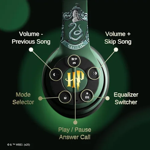 Vista 5 de iJoy Harry Potter Slytherin - Auriculares Bluetooth con micrófono integrado, auriculares inalámbricos con licencia oficial, auriculares plegables