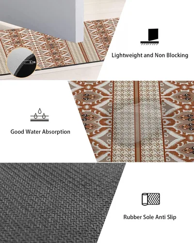 Vista 2 de Abstract Brown Bath Mat for Tub,Non Slip Bathroom Floor Runner Rug Quick Dry & Absorbent Diatomaceous Earth Kitchen Room Shower Sink Washable