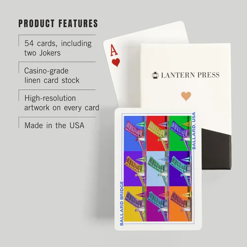 Vista 3 de Lantern Press Ballard Bridge, Seattle, WA, Pop Art, 52 Playing Cards for Adults, Poker Size Card Deck