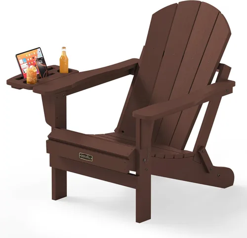 Vista 17 de SERWALL Silla Adirondack plegable para exteriores, silla de patio con portavasos - Ejército