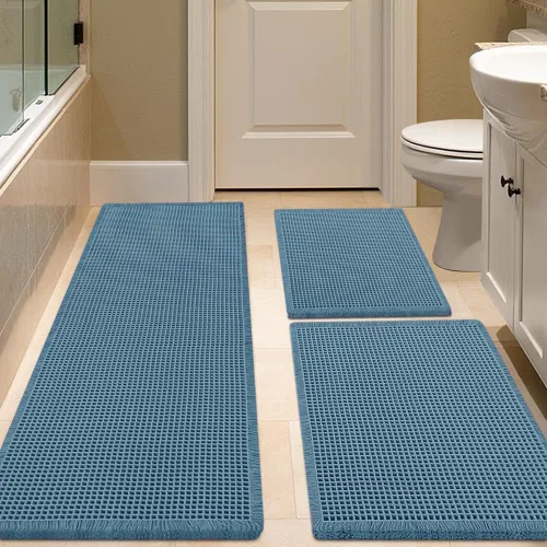 Vista 90 de IM HOME Tapete de baño de punto gofre, color caqui, de 24 x 17 pulgadas, tejido bohemio, moderno, absorbente, antideslizante, suave, lavable