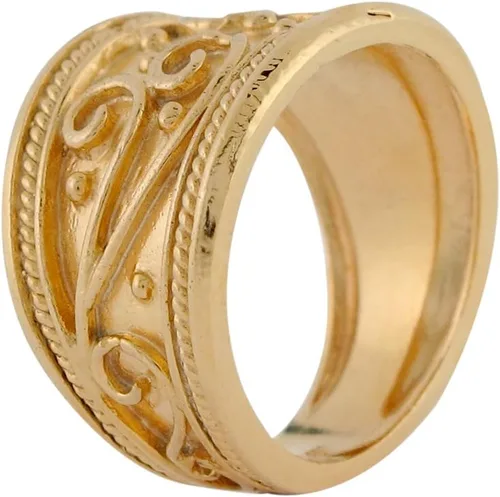 Vista 3 de Anillo de oro amarillo de 10 quilates con borde de cuerda etrusca