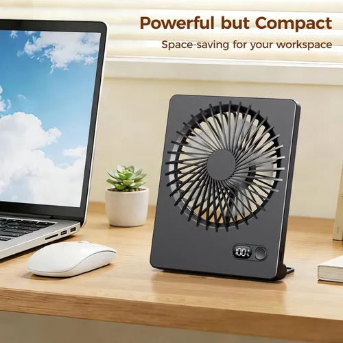 Vista 4 de Zuvas Ventilador de escritorio con pilas, recargable de inclinación de 180°, ventilador personal plegable ultra silencioso, pequeño, portátil, de 3
