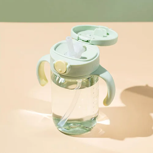 Vista 2 de Vaso para beber con popote de silicona y asas extraíbles, 10 onzas, fácil agarre para bebés y niños pequeños Honeydew
