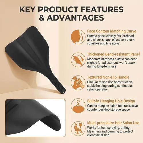 Vista 4 de Protector facial de peluquería de plástico negro, protector de laca de mano para el cabello, cubierta protectora de ojos para cortar el cabello