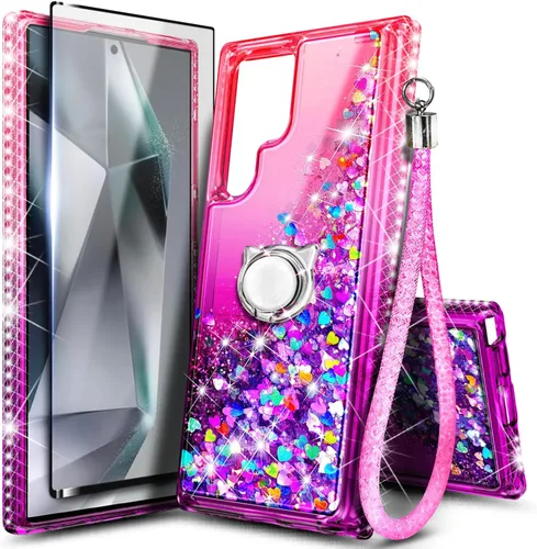 Vista 32 de NGB - Funda para teléfono Samsung Galaxy S9, color aguamarina/morado, bonita funda con purpurina líquida para mujeres y niñas, con protector