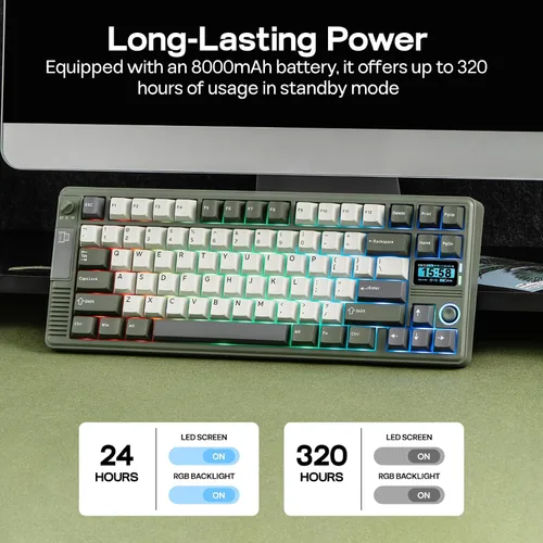 Vista 4 de EPOMAKER Teclado mecánico inalámbrico RT85 con joystick y pantalla de bricolaje, 8000mAh, BTUSB2.4Ghz, junta, rellenos de 5 capas, intercambio