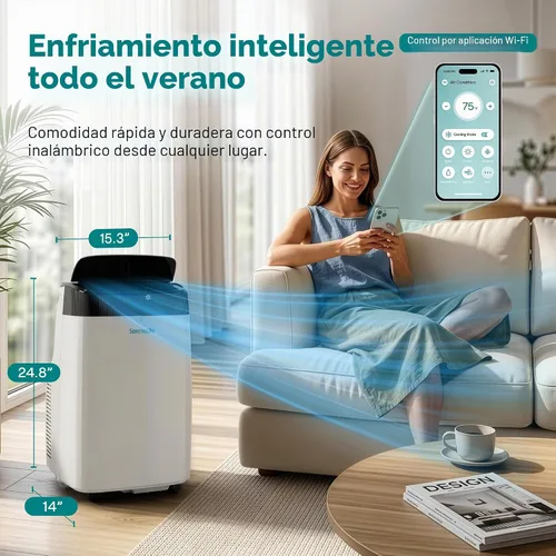 Vista 2 de SereneLife Aire acondicionado portátil de 8000 BTU con WIFI Enfriamiento 3 en 1, ventilador y deshumidificador Temporizador de 24 horas de hasta