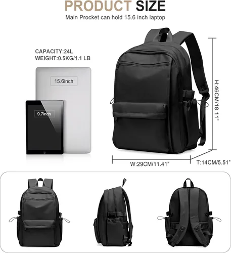 Vista 2 de Mochila escolar simple para mujeres, mochila universitaria ligera, bolsa de escuela secundaria para adolescentes, niños y niñas, a1-Negro