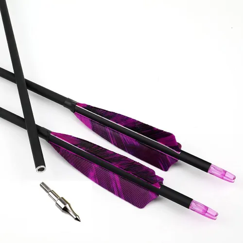 Vista 7 de Flechas de carbono de 31 pulgadas para práctica de caza con escudo de 4 pulgadas, 500 flechas para arco recurvo arco compuesto arco largo