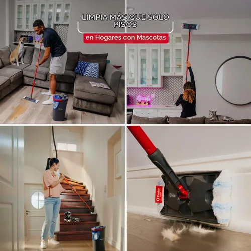 Vista 5 de O-Cedar H2prO Sistema de trapeador plano Herramienta de limpieza rápida Limpia con agua limpia Mopa de microfibra reutilizable y lavable a