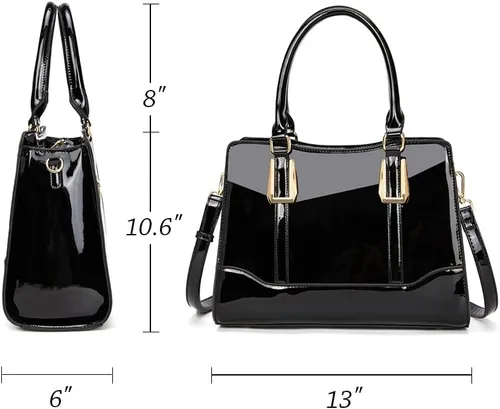 Vista 3 de LJOSEIND Bolsos de cuero brillante con asa superior para mujer