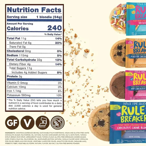 Vista 5 de Rule Breaker - Galletas veganas, sin gluten, sin nueces, hipoalergénicas, Kosher, envueltas individualmente, 1.9 oz, aperitivos