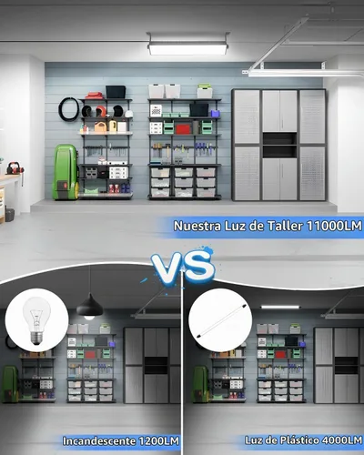 Vista 9 de Paquete de 4 Luces LED para Taller, 100W 11000LM Ultra Brillantes, Luz de Garaje Enchufable con Interruptor de Encendido/Apagado + Cable de 6 Pies