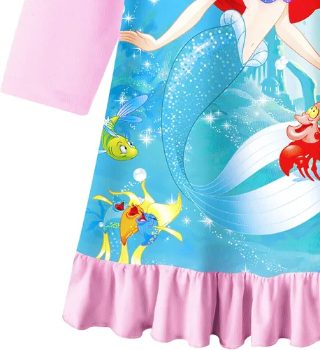 Vista 6 de QASALOP Disfraz de princesa de sirena para niñas pequeñas vestido de dibujos animados manga larga uso casual para el hogar para niños de 3 a 7 años