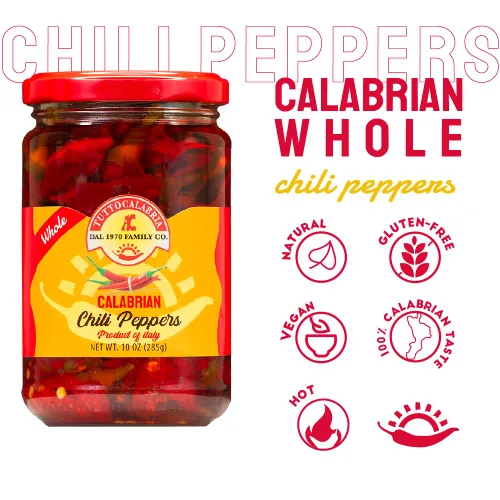 Vista 10 de TUTTOCALABRIA TuttoCalabria, Pimiento picante entero de Calabria, 285g (10.2oz), Calor intenso y equilibrado, Envasado en aceite de oliva extra