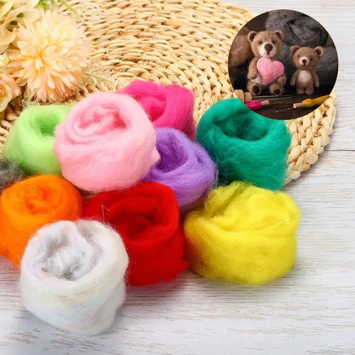 Vista 6 de uxcell 100 piezas de lana de fieltro de aguja, 50 colores, hilo de lana de fibra natural, aguja para fieltro de lana, suministros de hilo