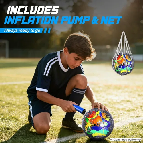 Vista 6 de Balón de Fútbol Tamaño 4, Balones de Fútbol de Construcción Duradera y de Larga Duración para Niños Adolescentes Chicos Chicas Jóvenes Jugadores