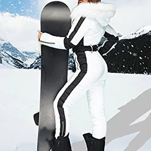 Vista 5 de Trajes de nieve para mujer, trajes de esquí para deportes al aire libre, overol impermeable con cremallera, abrigo para mujer (A-Blanco, M)