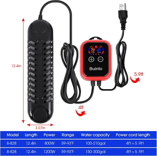 Vista 3 de Calentador de pecera. Calentador de acuario. Calentador de estanque pequeño. Calefacción de doble tubo de 800 W. 1200 W, ahorro de energía y ahorro