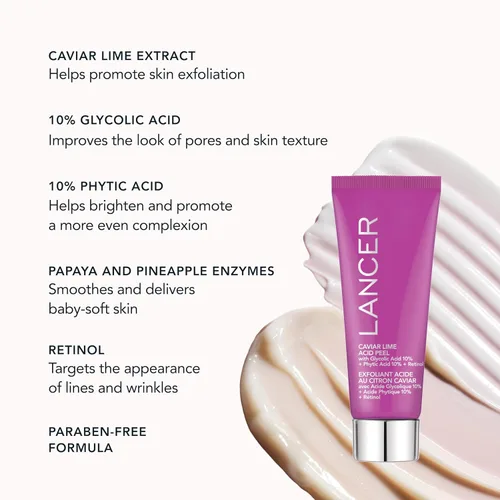 Vista 6 de Lancer Cuidado de la piel Caviar Ácido Lima Peel On the Go, Retinol Facial Chemical Peel with Brightening Glycolic Acid Peel On the Go, Retinol