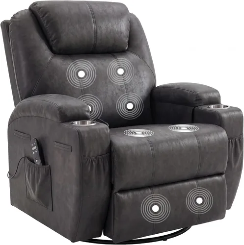 Vista 9 de JUMMICO Pequeño sillón reclinable giratorio con masaje Gris-oscuro