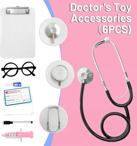 Vista 3 de Fooecor Doctor Costume for Kids, Halloween Scrubs Pants Set for Toddler Girls with 6 Toys Accessories