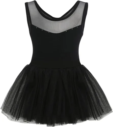 Vista 2 de Phineein Leotardos de ballet de manga corta para niñas, leotardos de baile con espalda hueca con falda