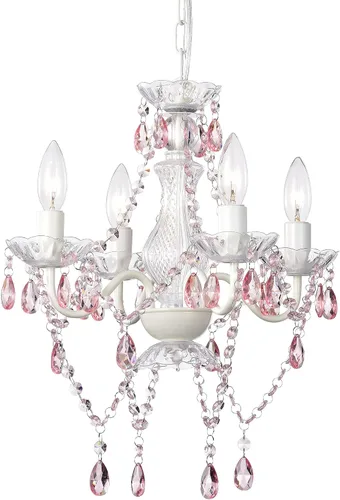 Vista 13 de LaLuLa Mini Lámpara de Araña con Cristales de Acrílico Lámpara de Araña Rosa de 4 Luces Lámparas de Araña Modernas para Dormitorio y Habitación