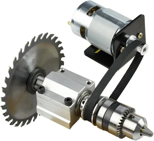 Vista 10 de CHANCS Motor de sierra 775 DC 24V 12000RPM Motor de engranaje de doble salida eje taladro Chuck Mini Sierra circular eléctrica DIY