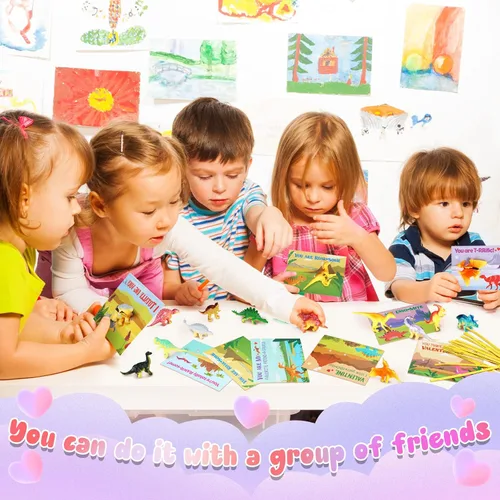 Vista 4 de Juego de 48 tarjetas para el día de San Valentín con juguetes de figuras de dinosaurio, tarjetas de dinosaurio, tarjetas de San Valentín