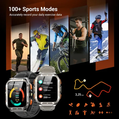 Vista 6 de Military Smart Watches for Men (Answer/Make Calls),1.91"Fitness Smart Watch for Android and iPhone, GPS Fitness Trackers Watch with Flashlight/Heart