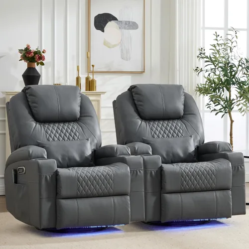 Vista 12 de Dual-Motor Power Swivel Rocker Recliner Chair with Heat & Massage Light Gray