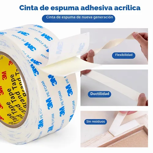 Vista 7 de Cinta de doble cara de 0.39 x 16.5 pies, cinta de montaje resistente sin residuos, tiras de cinta de espuma de polietileno extraíbles, cinta