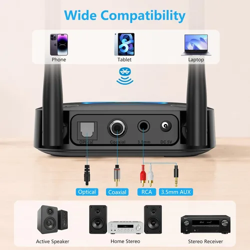 Vista 5 de [Actualizado] 1Mii B06Pro Receptor Bluetooth de largo alcance, adaptador de audio inalámbrico HiFi, receptor Bluetooth 5.3 con envolvente 3D aptX HD