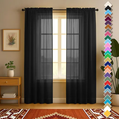 Vista 33 de YHSF Cortinas traslúcidas – Juego de 2 paneles para decoración del hogar – Elegantes cortinas de gasa sólida con bolsillo para barra