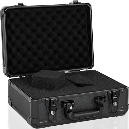 Vista 8 de Estuche de transporte de 11 pulgadas con espuma precortada en cubitos personalizable, carcasa de aluminio, construcción robusta de aleación