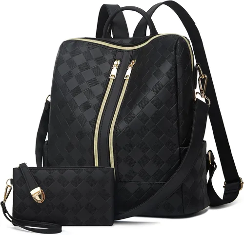 Vista 21 de Makes - Bolso tipo mochila para mujer, de piel sintética, bolso de viaje con diseño convertible a cartera, 12 pulg., Mochilas de viaje